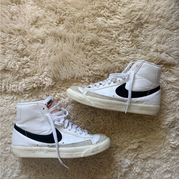 Nike Shoes - Nike Blazer Mid 77 White High-Top Sneakers with Black Swoosh